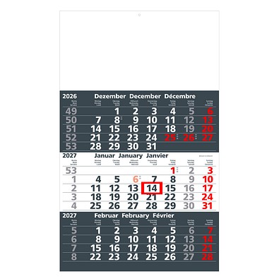 Geiger-Notes 3-Monats-Wandkalender Basic 2027, dunkelgrau