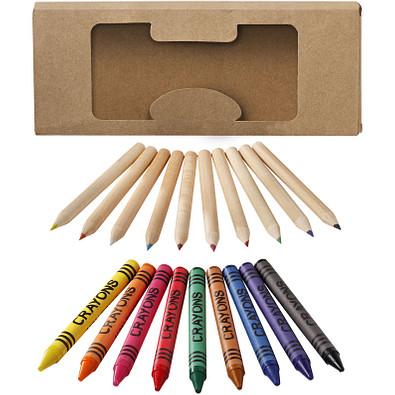 19 teiliges Bunt- und Wachsmalstifte Set,natur