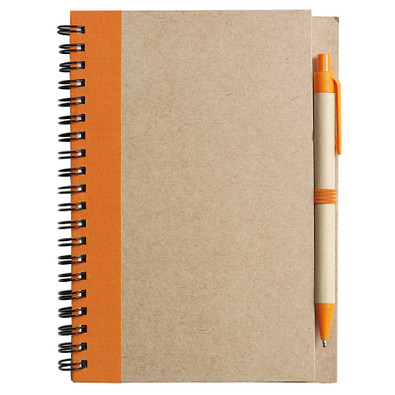 Notizbuch Recycling mit Kugelschreiber, orange