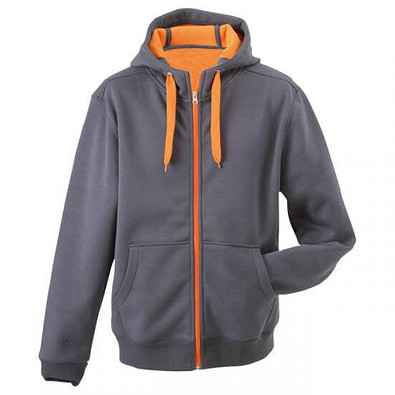 JAMES & NICHOLSON Unisex Jacke mit Kapuze, grau/orange, L