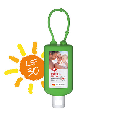 Sonnenmilch LSF 30, inkl. Druck auf Body Label, 50 ml Bumper, grün