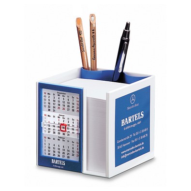 Tischkalender Zettelbox 2027/2028, weiß/rot