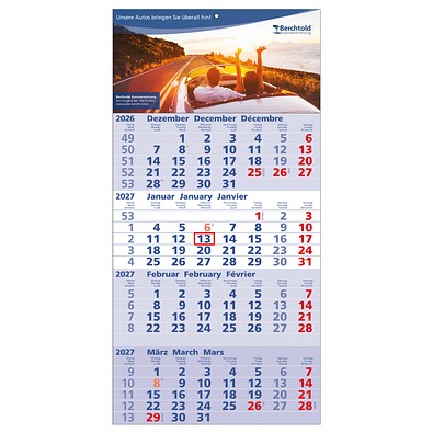 4-Monats-Wandkalender Quattro 2027, blau