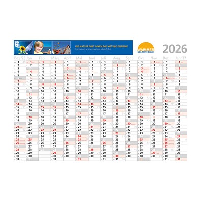 14-Monats-Wandplaner Comfort 2026, inkl. 4-fbg. Werbeaufdruck