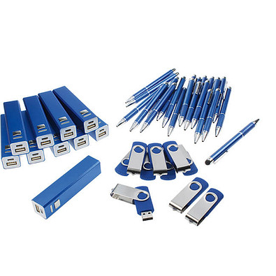 Werbe-Sparset: Powerbank 2.200 mAh, Touch-Kugelschreiber, USB-Stick 8 GB, 120-tlg., inkl. Gravur, blau Werbe-Sparset: Powerbank 2.200 mAh, Touch-Kugelschreiber, USB-Stick 8 GB, 120-tlg., inkl. Gravur, blau