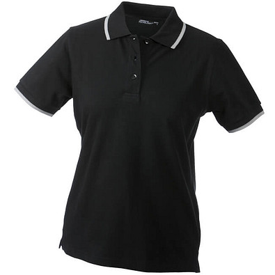 JAMES & NICHOLSON Damen Poloshirt Pique, schwarz/silber, M