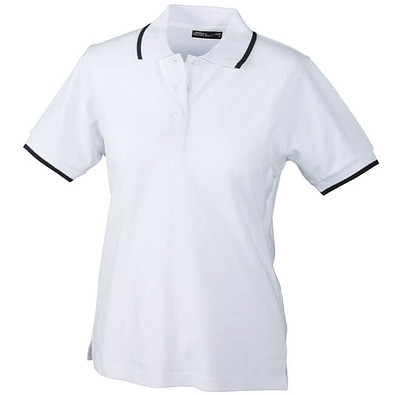 JAMES & NICHOLSON Damen Poloshirt Pique, weiß/dunkelblau, XL