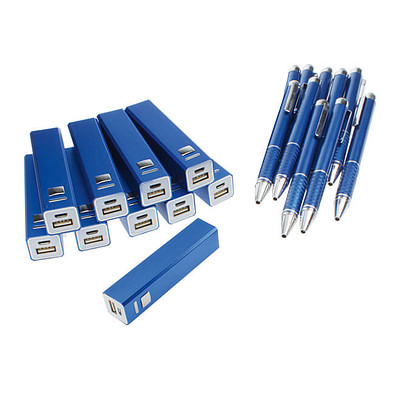 Werbe-Sparset: Powerbank 2.200 mAh, Touch-Kugelschreiber, 50-tlg., inkl. Gravur, blaue Mine, blau Werbe-Sparset: Powerbank 2.200 mAh, Touch-Kugelschreiber, 50-tlg., inkl. Gravur, blaue Mine, blau