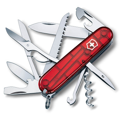 VICTORINOX Taschenmesser Huntsman, 15 Funktionen, rot-transparent