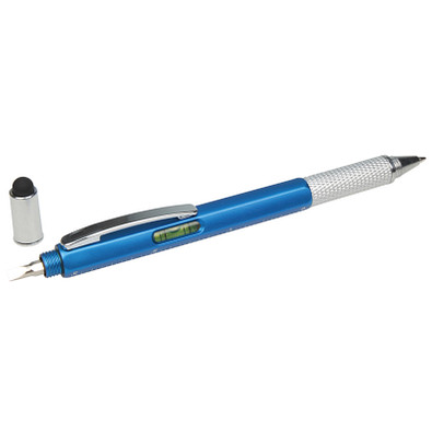 6 in 1 Touch-Kugelschreiber, blaue Mine, blau-metallic