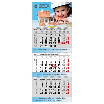 Block-Wandkalender mit Wire-O-Bindung 2027, 3 Block Kalender