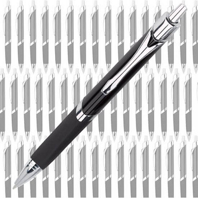 Werbe-Set: 100 LANCE® Metall-Kugelschreiber Triangle, inkl. Druck, blaue Mine, schwarz