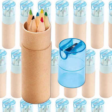 Werbe-Set: 150 Teile Buntstiftebox mit Spitzer, inkl. Druck, blau