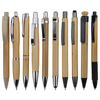 Muster-Set Bambus Kugelschreiber, 10 Modelle, natur