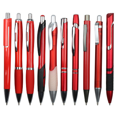 Muster-Set Kunststoff Kugelschreiber Rot, 9 Modelle, rot