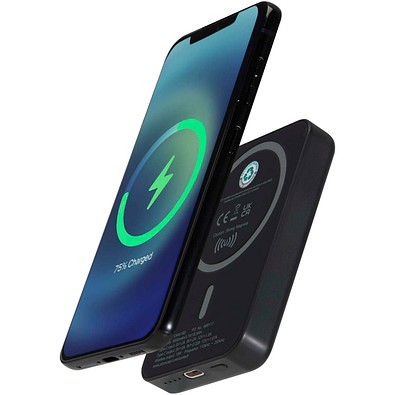 Acrab 15 W 5.000 mAh magnetische kabellose Powerbank mit 20 W PD aus recyceltem Kunststoff, schwarz