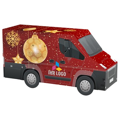 Adventskalender Transporter, Lindt Schokotäfelchen, Christbaumkugeln Gold