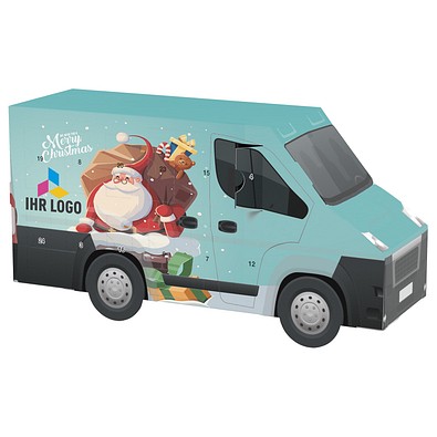 Adventskalender Transporter, Lindt Schokotäfelchen, Weihnachtsmann im Kamin