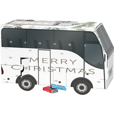 Adventskalender Bus, Alpenmilch-Schokotäfelchen, Tannenzweige