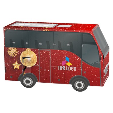 Adventskalender Bus, share Schokotäfelchen, Christbaumkugeln Gold