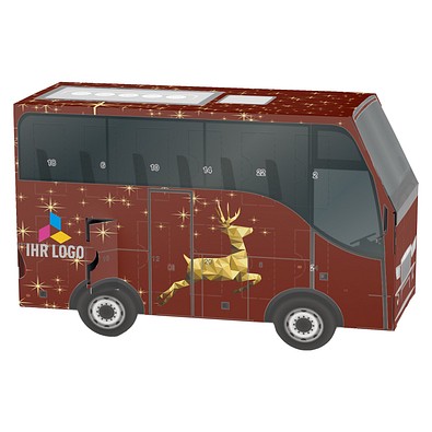 Adventskalender Bus, Lindt Schokotäfelchen, Rentier, Gold