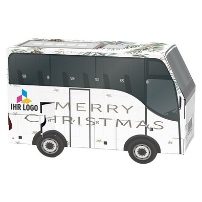 Adventskalender Bus, Lindt Schokotäfelchen, Tannenzweige