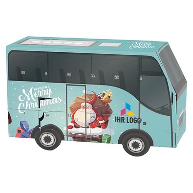 Adventskalender Bus, Lindt Schokotäfelchen, Weihnachtsmann im Kamin