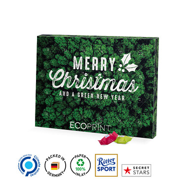 Adventskalender Eco XL. Papierblister, Ritter SPORT Schokowürfel, inkl. Druck