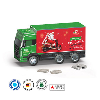 Adventskalender LKW, Napolitain in Pergaminpapier, inkl. Druck