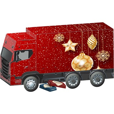 Adventskalender LKW, Sarotti Täfelchen, Christbaumkugeln Gold