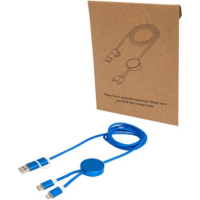 Alasia 150 cm 5-in-1 Kabel aus recyceltem Kunststoff für Datenübertragung und 27W Schnellladung, royalblau
