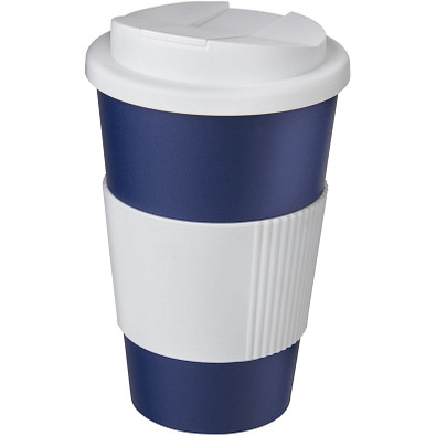 Americano® 350 ml Isolierbecher mit Schutzring & auslaufsicherem Schraubverschluss, blau/weiß