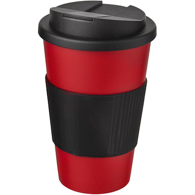 Americano® 350 ml Isolierbecher mit Schutzring & auslaufsicherem Schraubverschluss, rot/schwarz