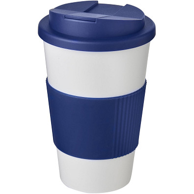 Americano® 350 ml Isolierbecher mit Schutzring & auslaufsicherem Schraubverschluss, weiß/blau
