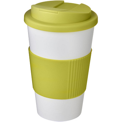 Americano® 350 ml Isolierbecher mit Schutzring & auslaufsicherem Schraubverschluss, weiß/limone