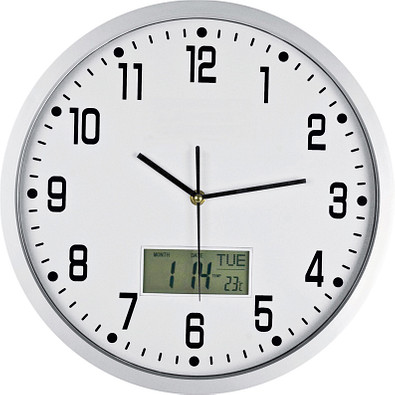 Analoge Wanduhr mit Digitalanzeige, weiss