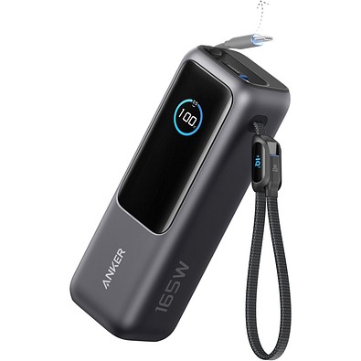 Anker Powerbank 25.000mAh-165W, mit integr. einziehb. Kabel, grau, schwarz