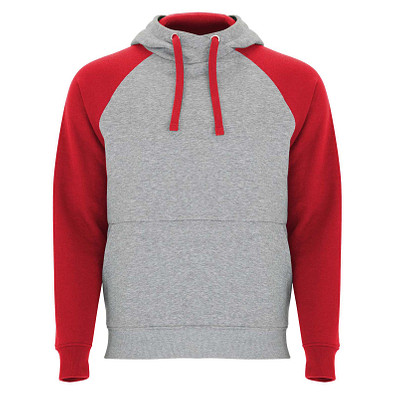 Badet zweifarbiger Kapuzenpullover Unisex, heather grau / rot, 3XL