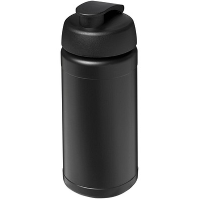 Baseline 500 ml recycelte Sportflasche mit Klappdeckel, schwarz/schwarz
