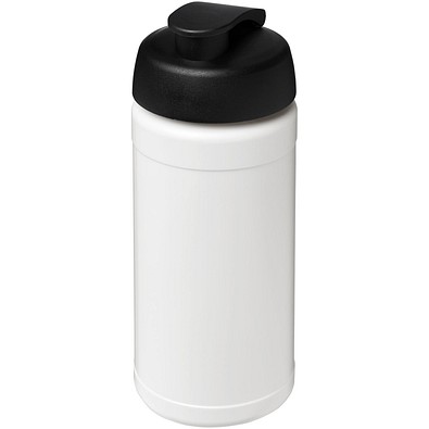 Baseline 500 ml recycelte Sportflasche mit Klappdeckel, weiß/schwarz