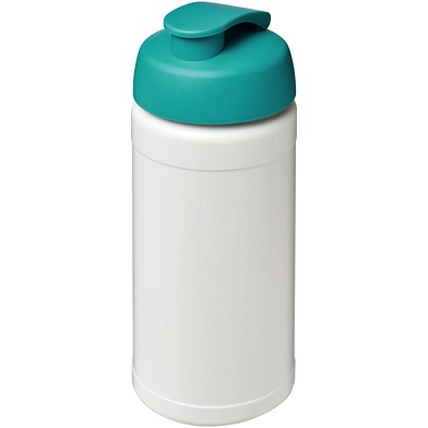 Baseline® Plus 500 ml Sportflasche mit Klappdeckel, weiß/aquablau