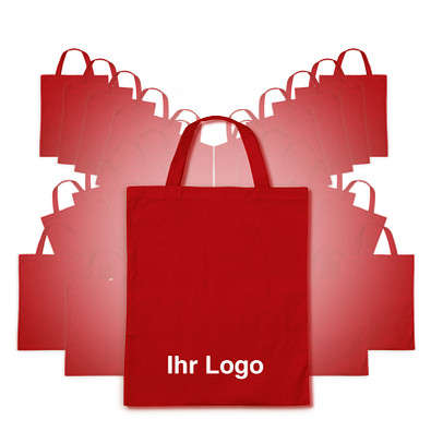 Werbe-Sparset: Baumwolltaschen, 100-tlg., inkl. Druck, kurze Henkel, rot