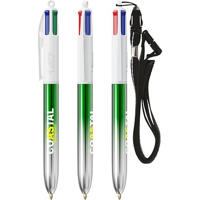 BIC® 4 Colours® Bicolor + Umhängeband Grün/Silber
