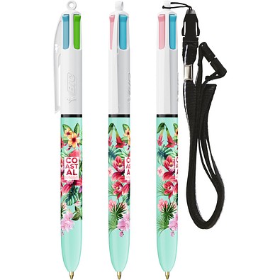 BIC® 4 Colours® Fashion mit Lanyard Kugelschreiber Weiß/Hellblau