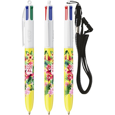 BIC® 4 Colours® Kugelschreiber + Umhängeband Weiß/Gelb