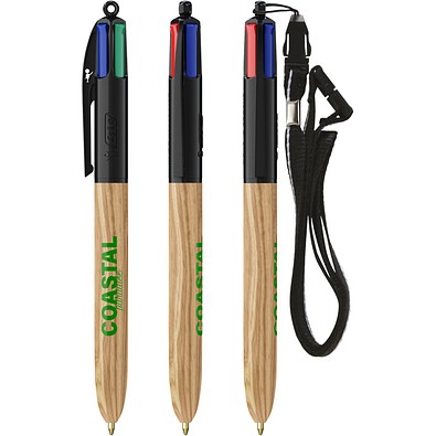BIC® 4 Colours® Wood Style mit Lanyard Schwarz - Naturholz