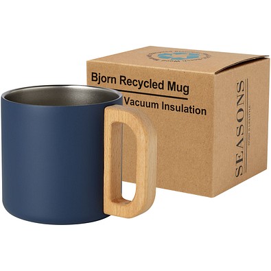Bjorn RCS-zertifizierter Becher aus recyceltem Edelstahl mit Kupfer-Vakuumisolierung, 360 ml, dunkelblau