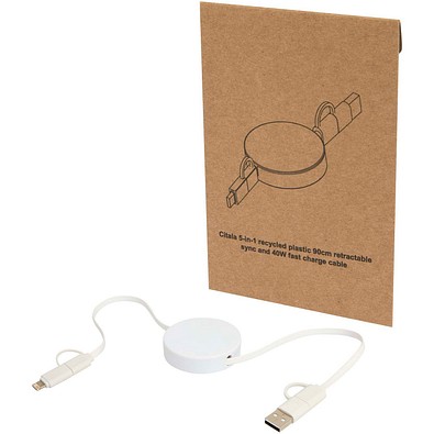 Citala 90 cm 5-in-1 Kabel aus recyceltem Kunststoff für Datenübertragung und 40W Schnellladung, weiss