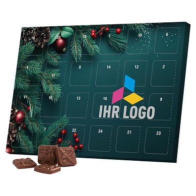Classic Tisch Adventskalender, Blister gefüllt, Alpenmilch Schokotäfelchen, Edle Tannenzweige