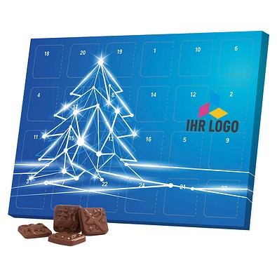 Classic Tisch Adventskalender, Blister gefüllt, Alpenmilch Schokotäfelchen, LED Tanne